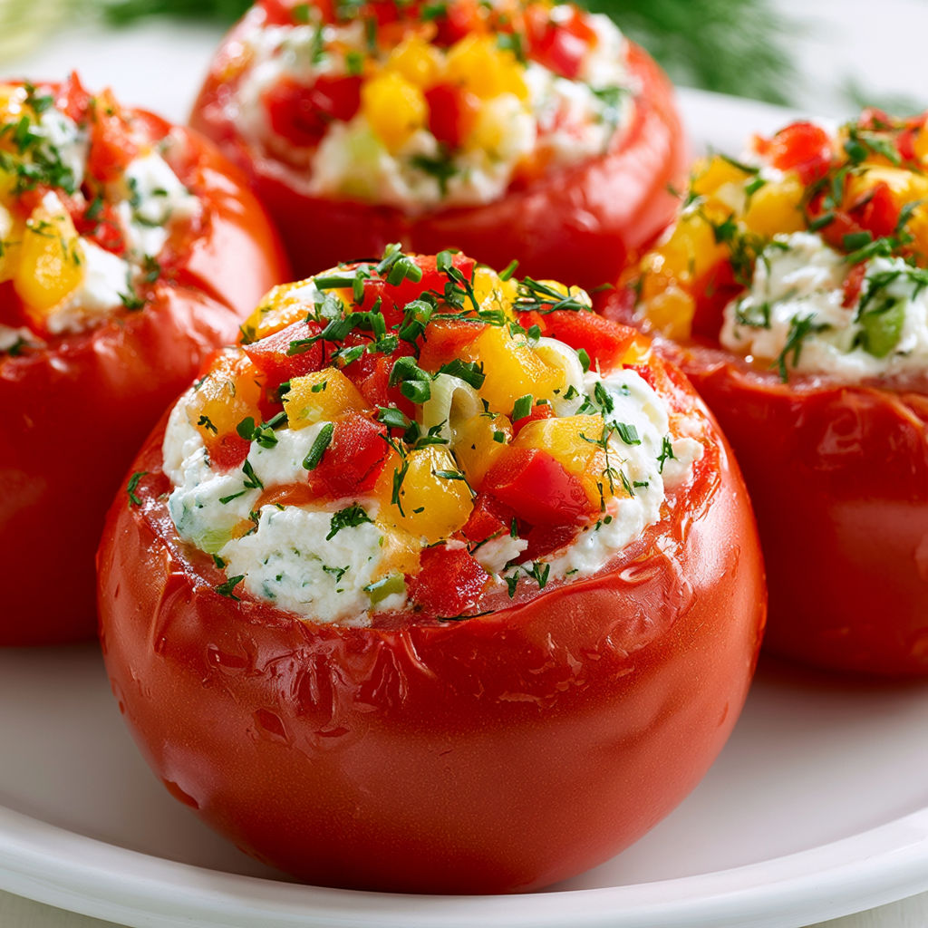 Tomates creuses remplies d’une garniture onctueuse et savoureuse.