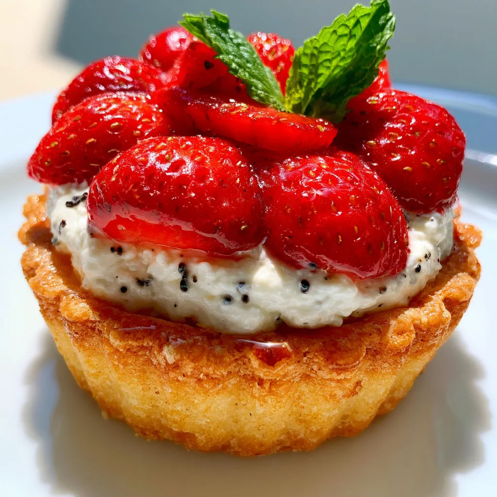 Assiette de tarte sablée garnie de fraises fraîches et crème vanillée bien onctueuse.