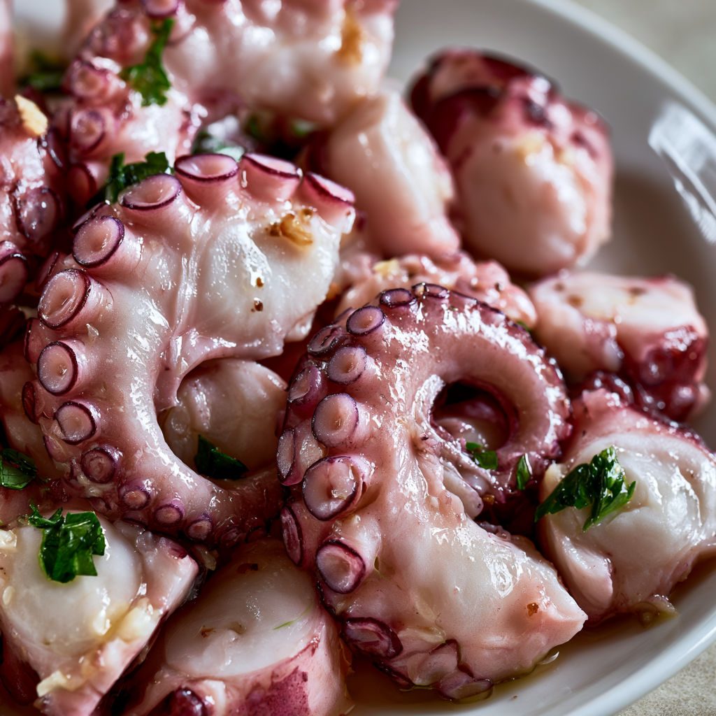 Plat frais de poulpe citronné ail persil ultra tendre.