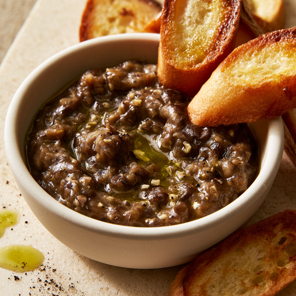 Tartinade d’aubergines maison à l’ail et au citron à la touche méditerranéenne.