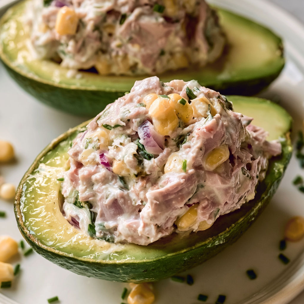Avocats farcis au thon, maïs et ciboulette pour un repas tout léger