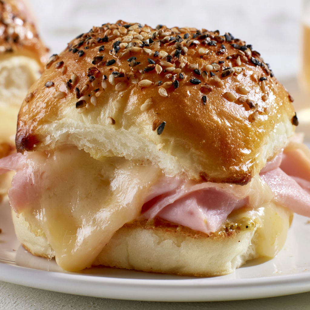 Pains briochés garnis de jambon et fromage gratinés, parfaits pour toute la famille.