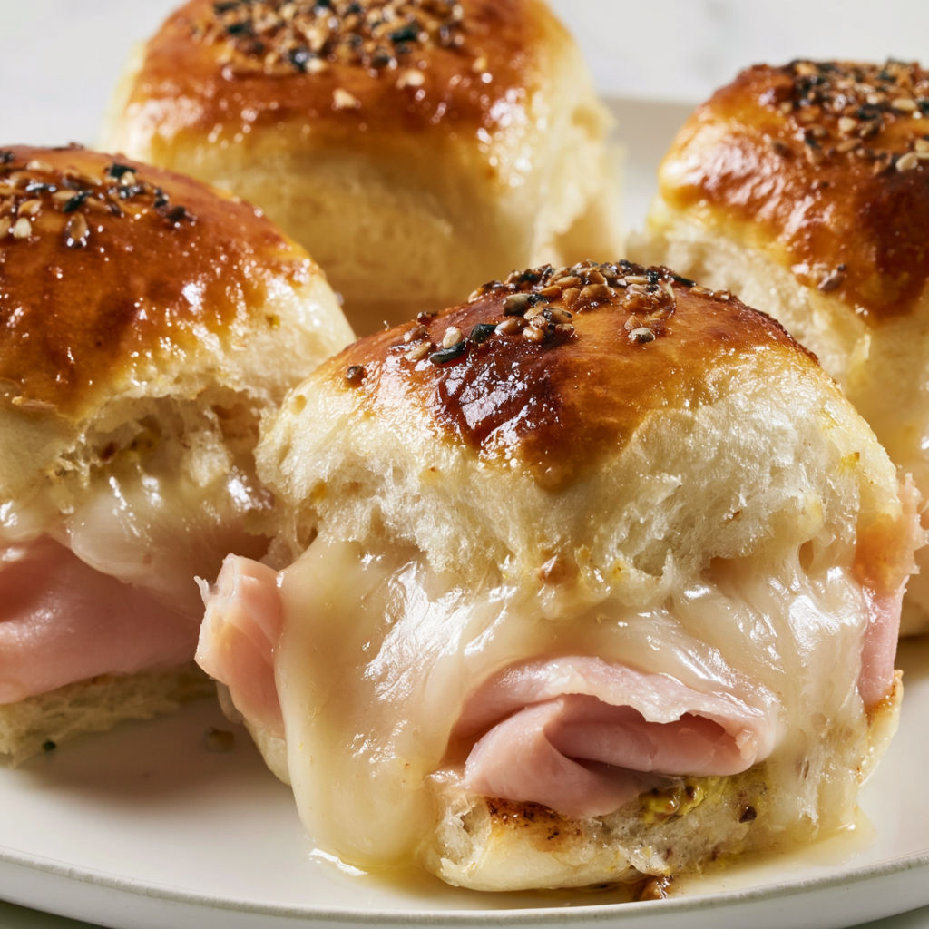 Petits pains moelleux garnis de fromage et jambon, tout juste sortis du four.