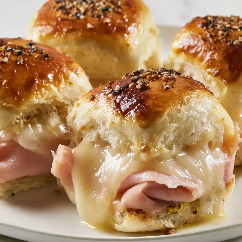 Petits pains moelleux garnis de fromage et jambon, tout juste sortis du four.