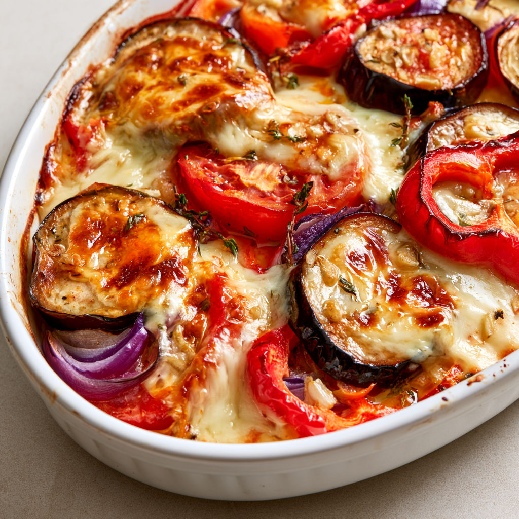 Plat coloré et fondant de légumes d’été avec un Reblochon doré bien gourmand.