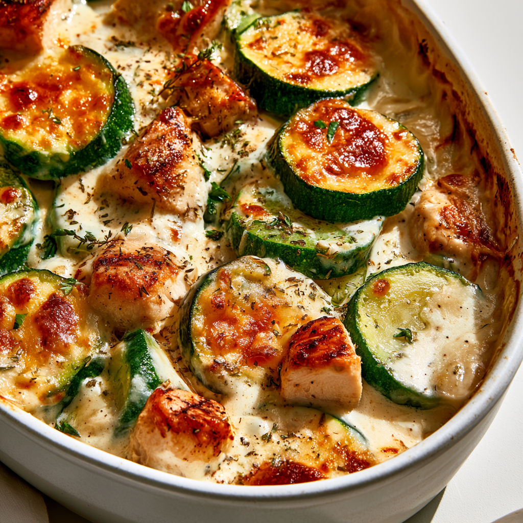 Gratin de courgette au poulet avec une touche de fromage doré