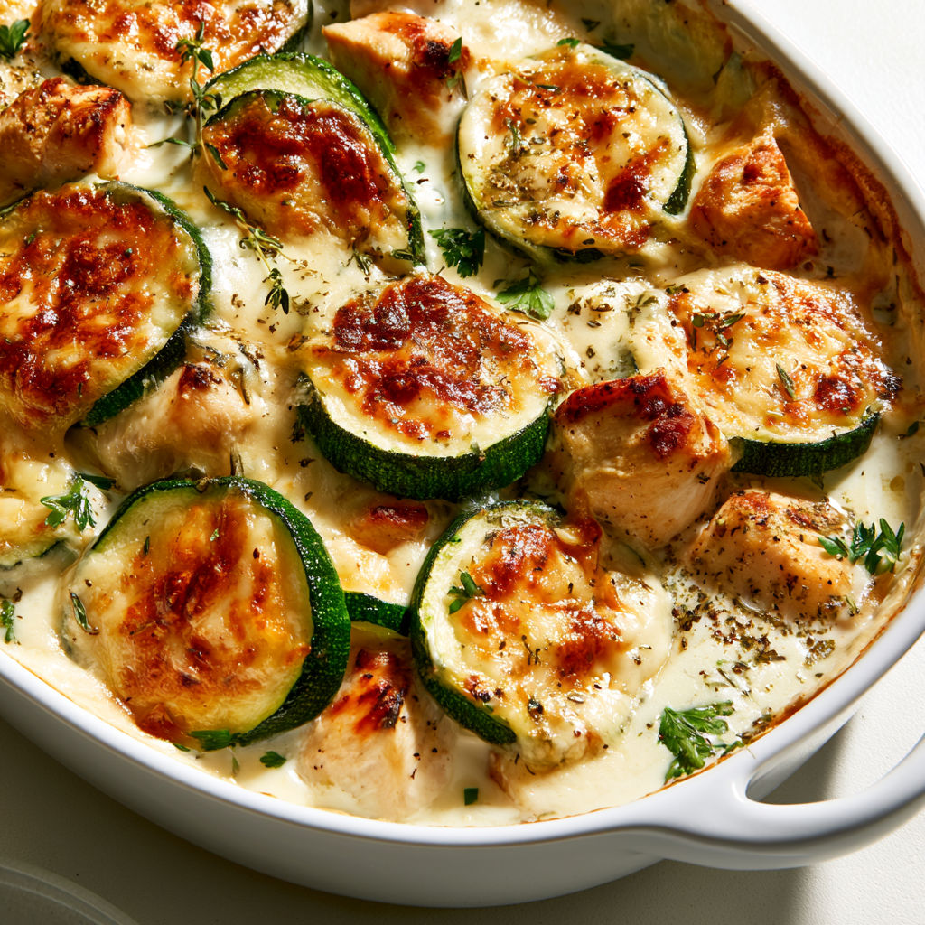 Gratin courgettes poulet onctueux et gratiné à souhait.