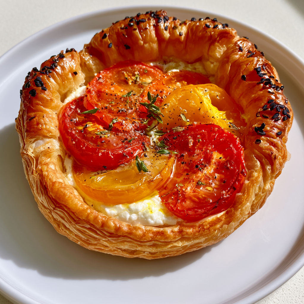 Petits feuilletés croustillants aux tomates cerises et ricotta prêts en un rien de temps.