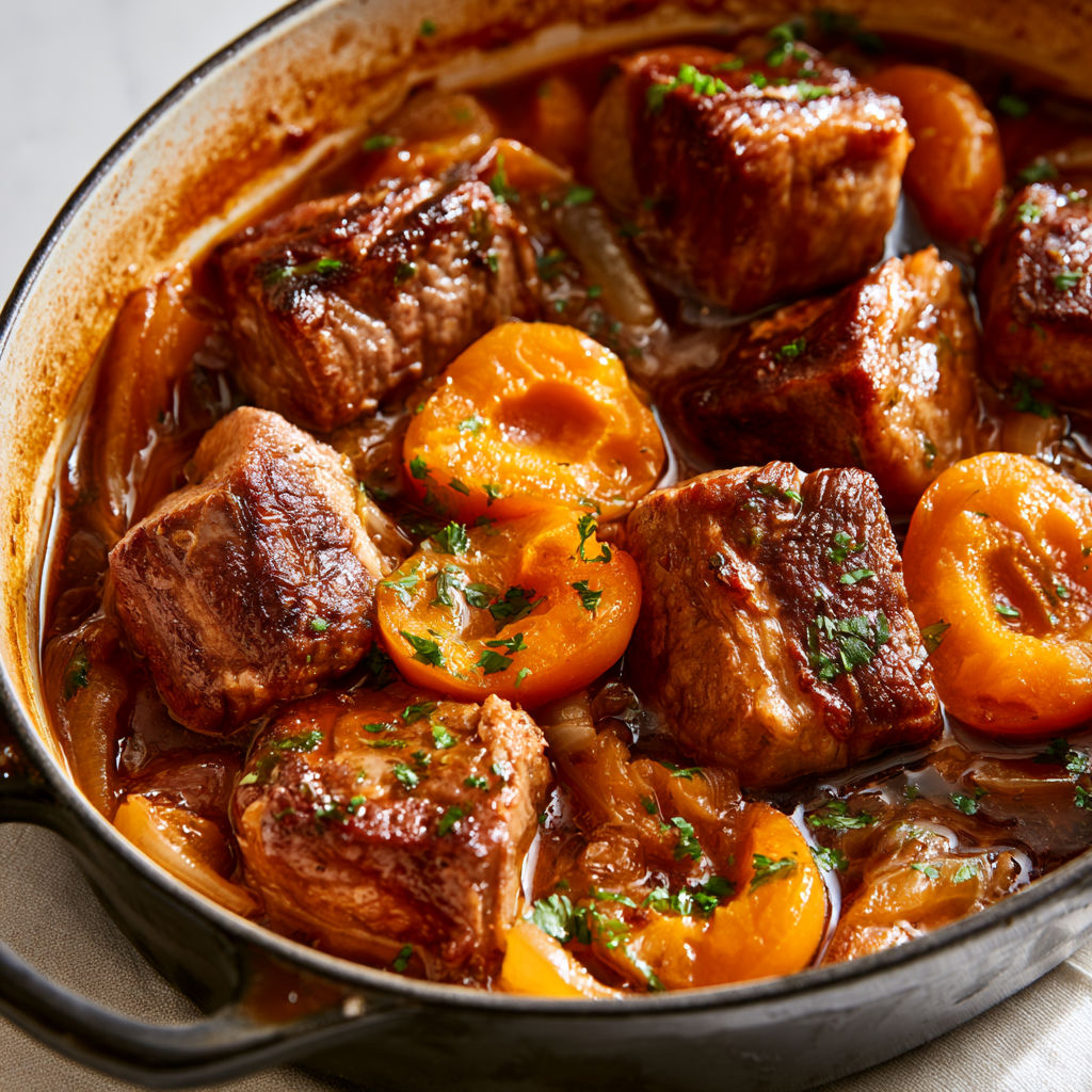 Porc tendre aux abricots, relevé au soja et citron vert, avec une sauce sucrée-salée irrésistible.