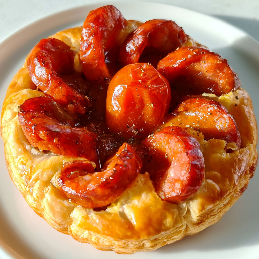 Petits feuilletés au chorizo et tomates.