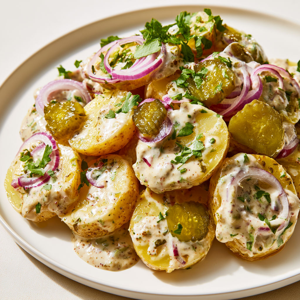 Salade fraîche de pommes de terre prête pour l’été et vos barbecues.