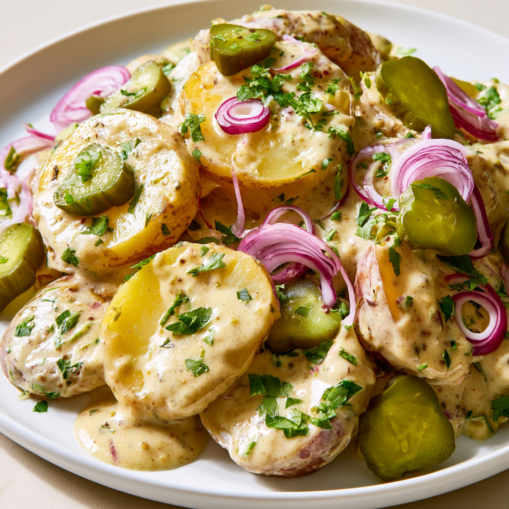 Salade de pommes de terre, cornichons, aneth et moutarde à l'ancienne, trop gourmande.