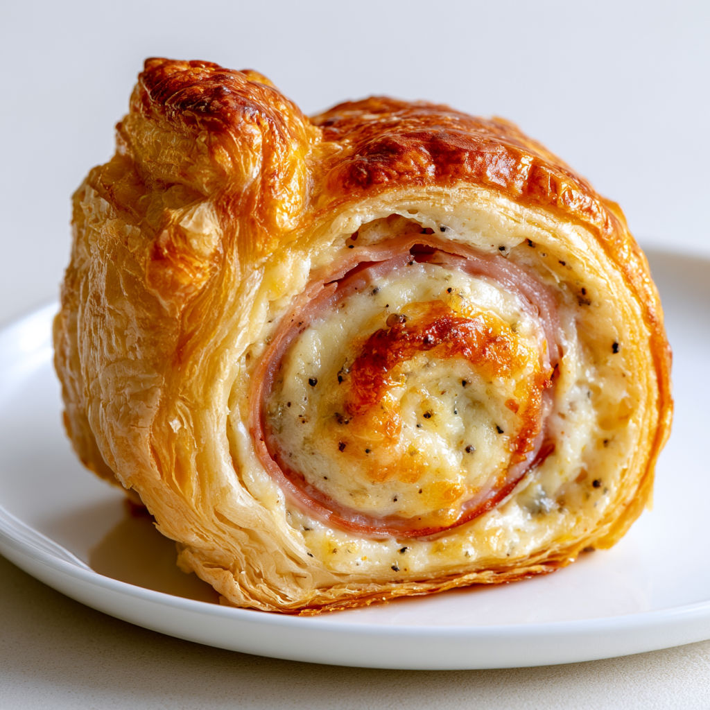 Roulés feuilletés au fromage coulant et jambon croustillant pour l’apéro.