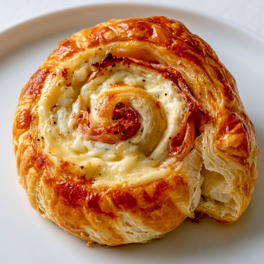 Superbes roulés feuilletés au fromage gratiné, béchamel crémeuse à souhait.
