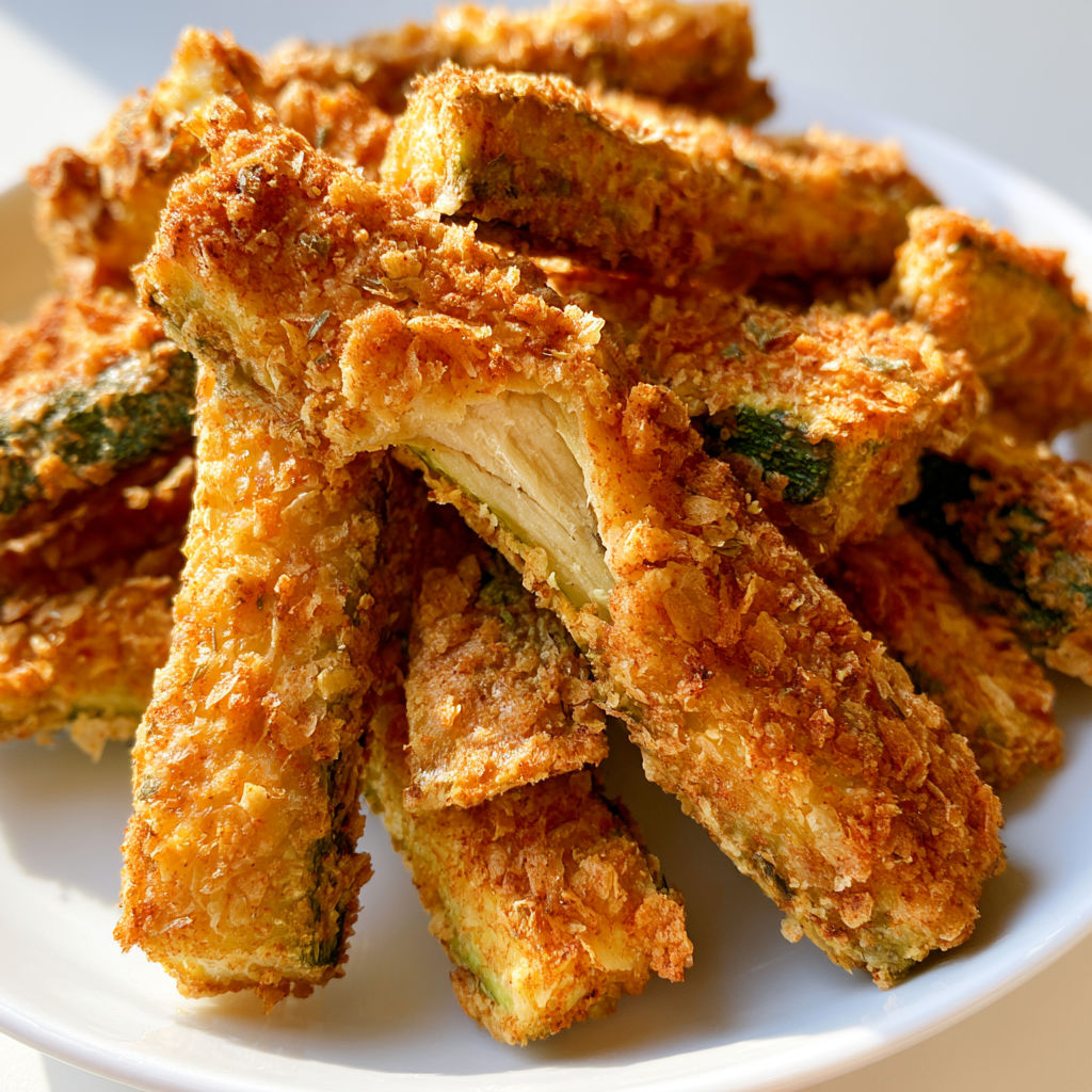 Bâtonnets de courgettes vegan croustillants et dorés, parfaits en plat sans gluten