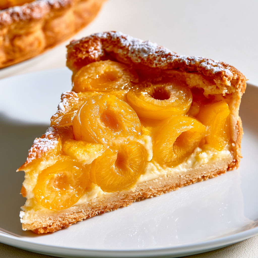 Tarte dorée couverte de mirabelles juteuses, servie à l'alsacienne.