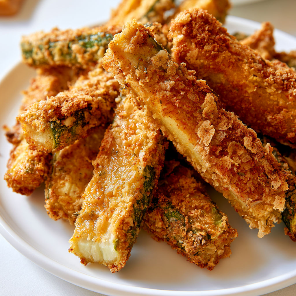Bâtonnets de courgette vegan croustillants, parfaits pour les apéros.