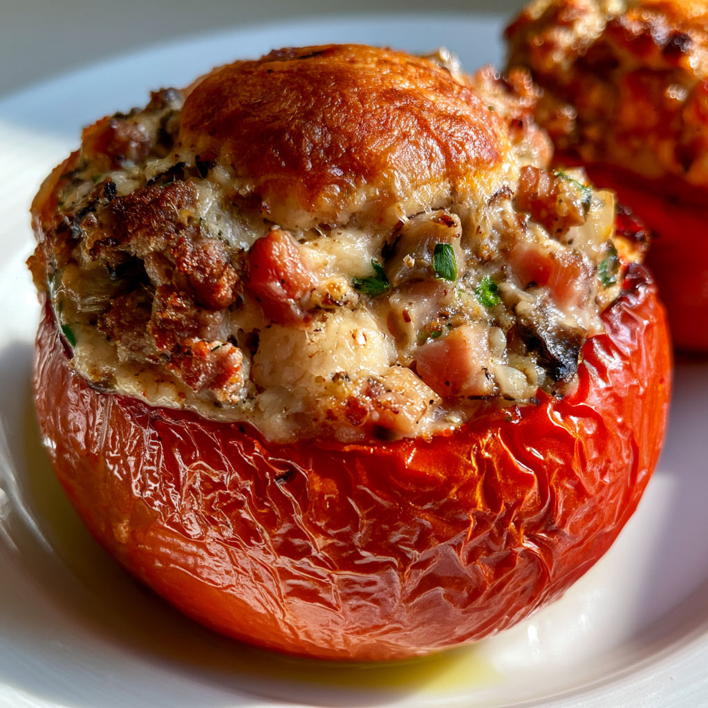Tomate farcie savoureuse et dorée façon Anne-Sophie Pic.