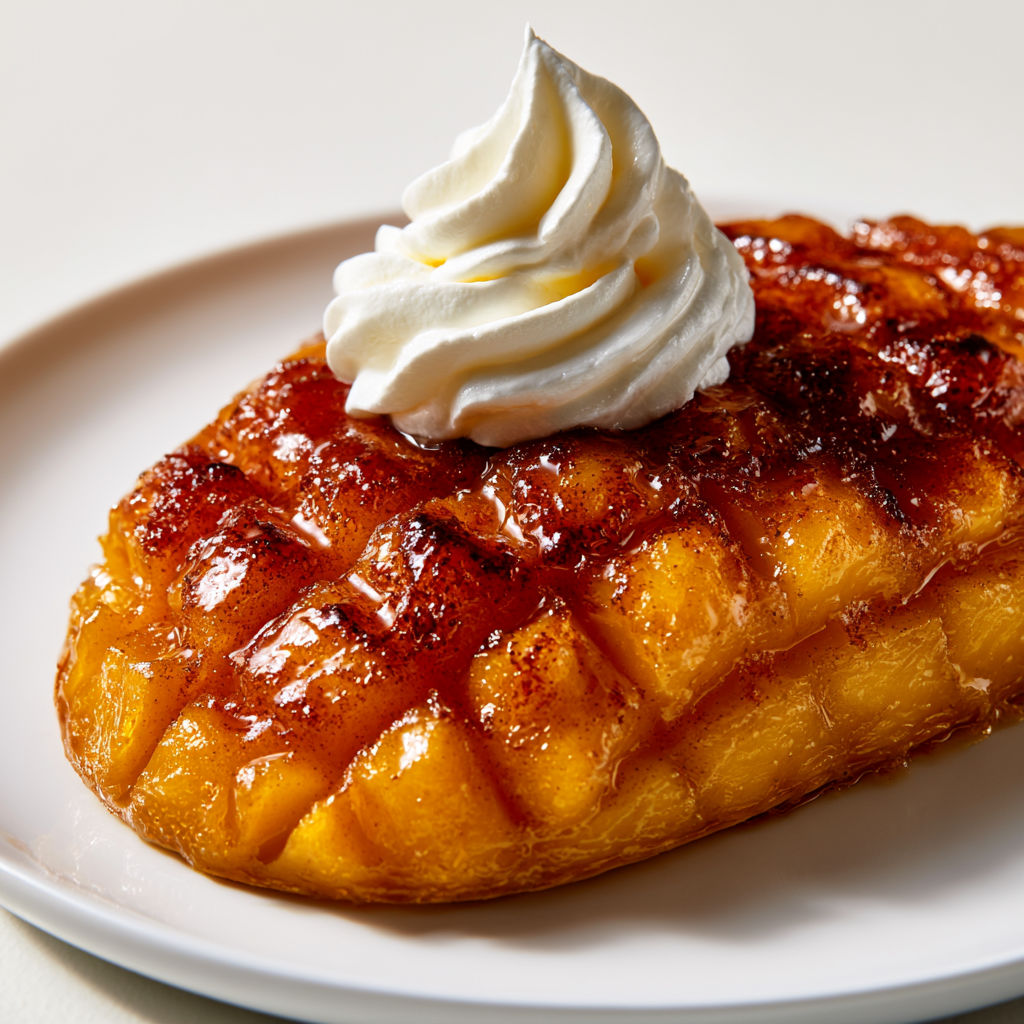 Mangue flambée au caramel pronte en un éclair.