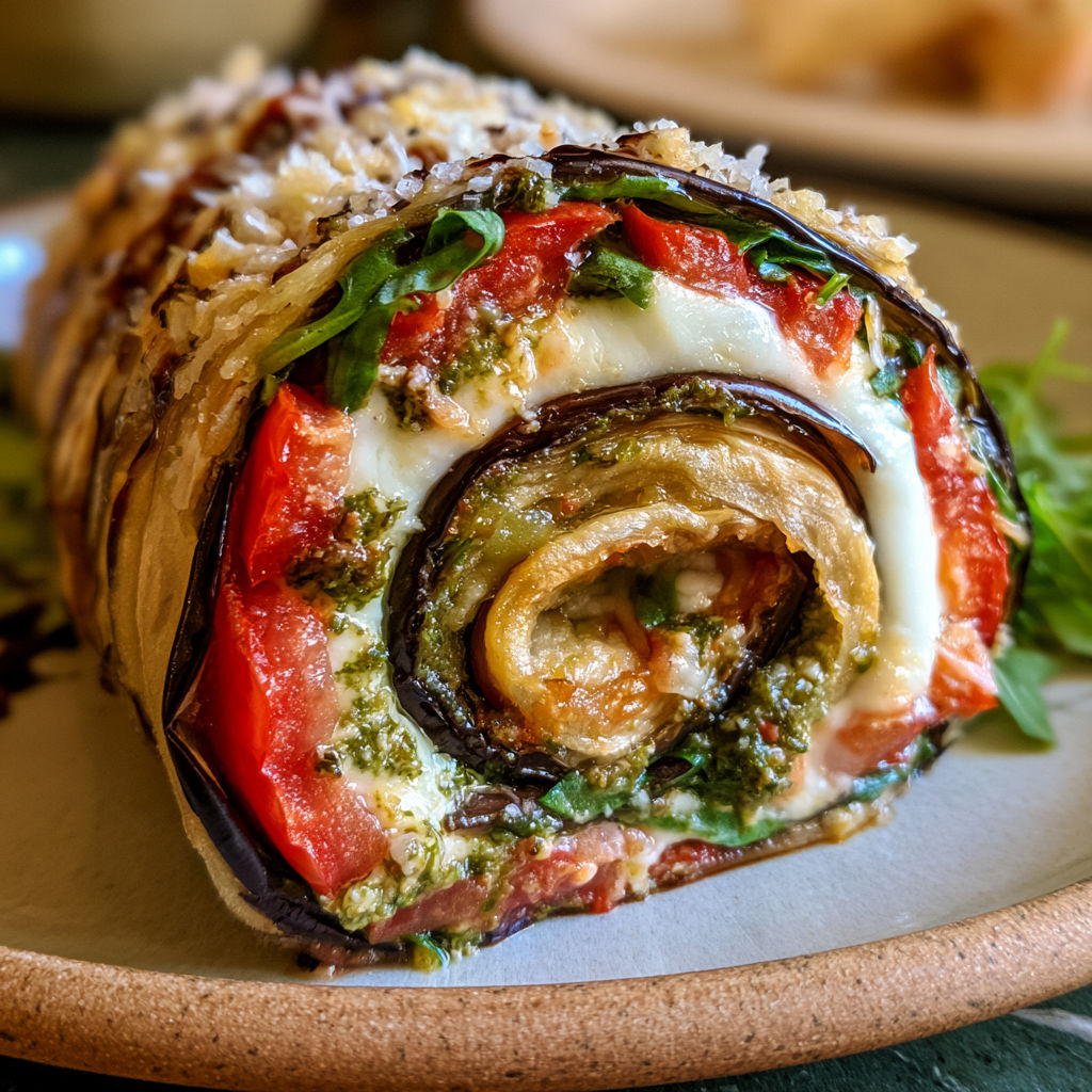 Rouleaux d’aubergines doux et savoureux à l’italienne.