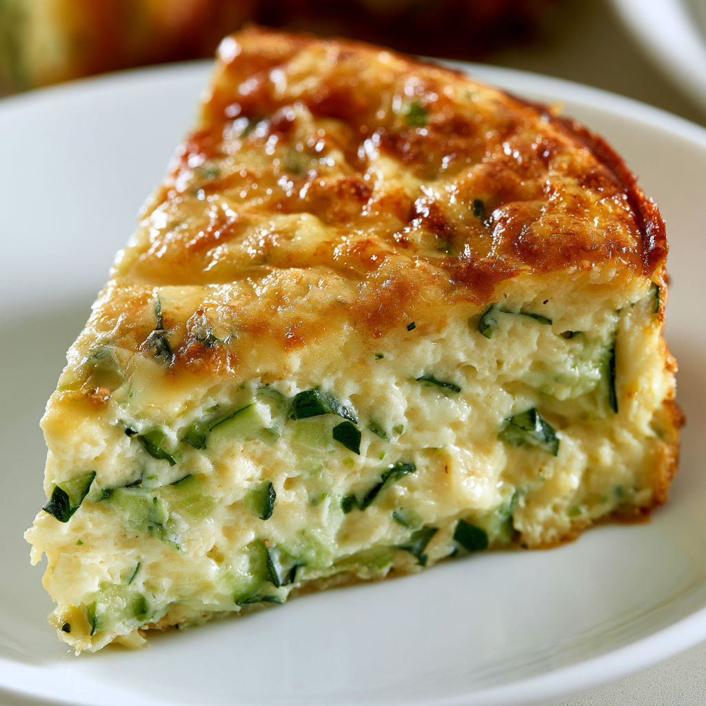 Une part fondante de gratin courgette gruyère tout doré.
