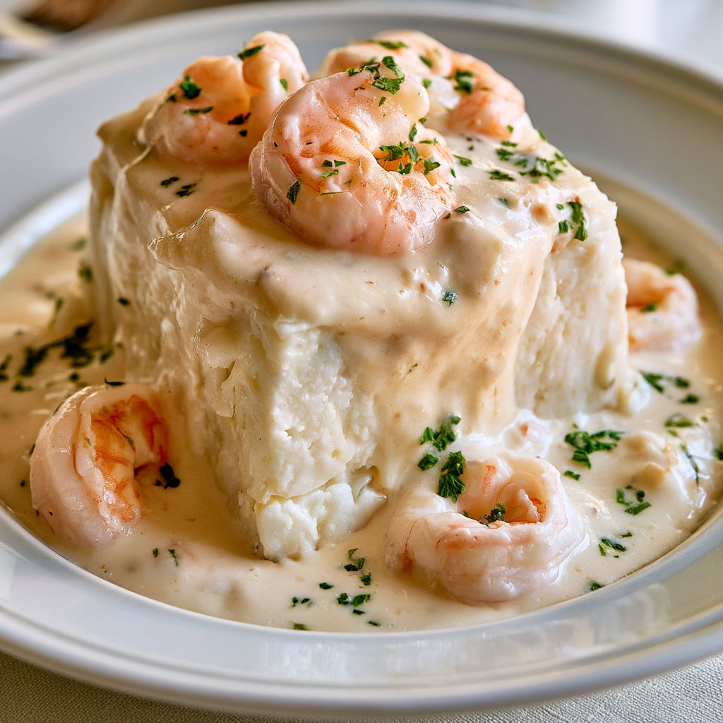 Délice de poisson blanc et crevettes parfumé aux herbes fraîches.