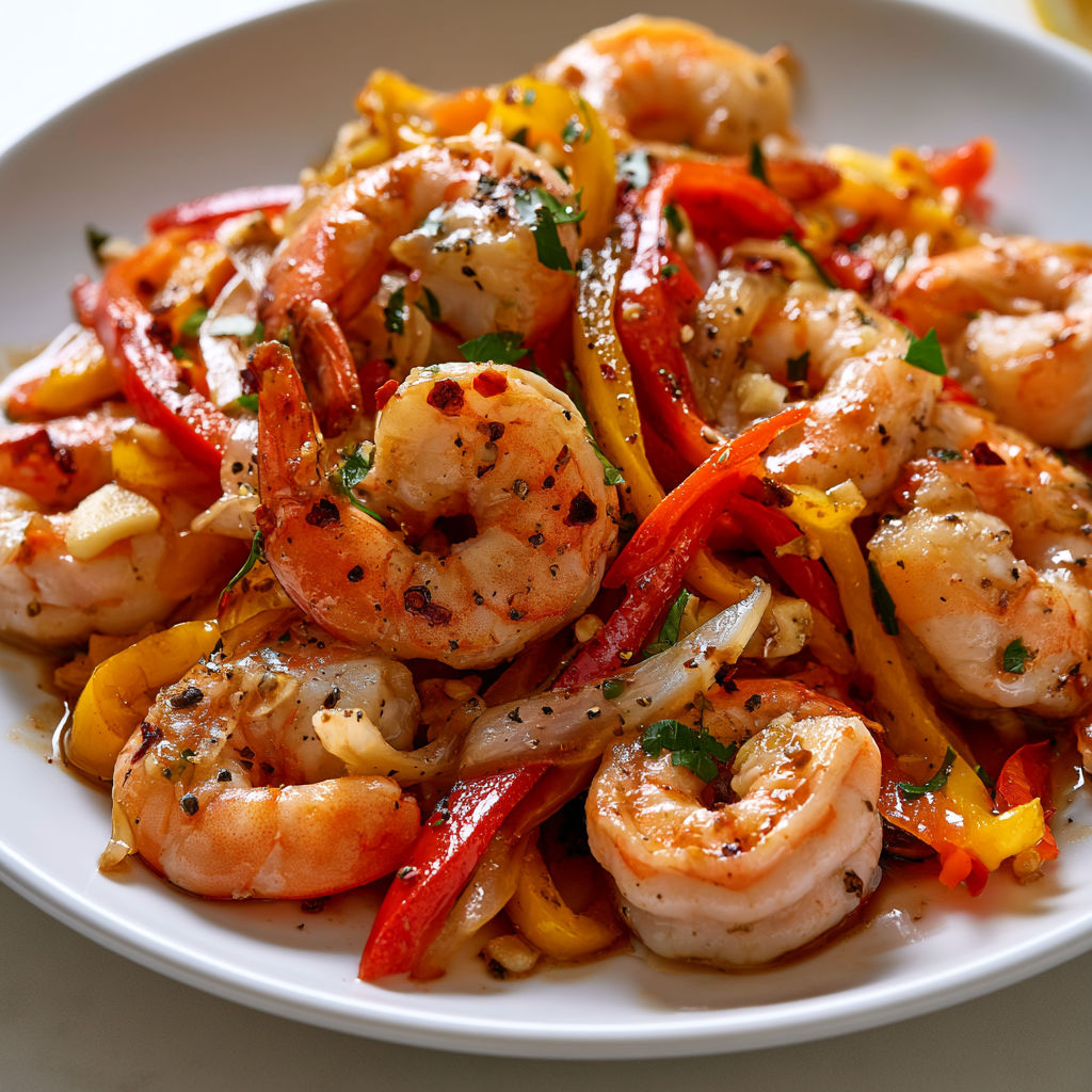 Sauté de crevettes et poivrons tout coloré, parfait pour un dîner express.
