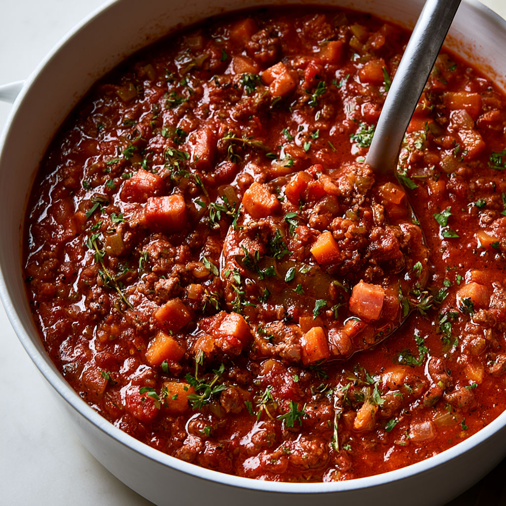 Délicieuse bolognaise maison avec boeuf et pancetta.