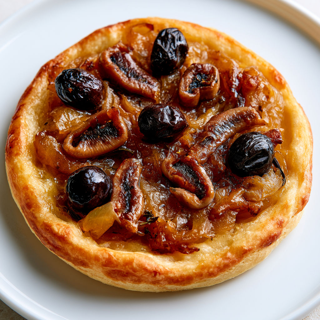 Bouchées garnies croustillantes avec oignons et anchois.