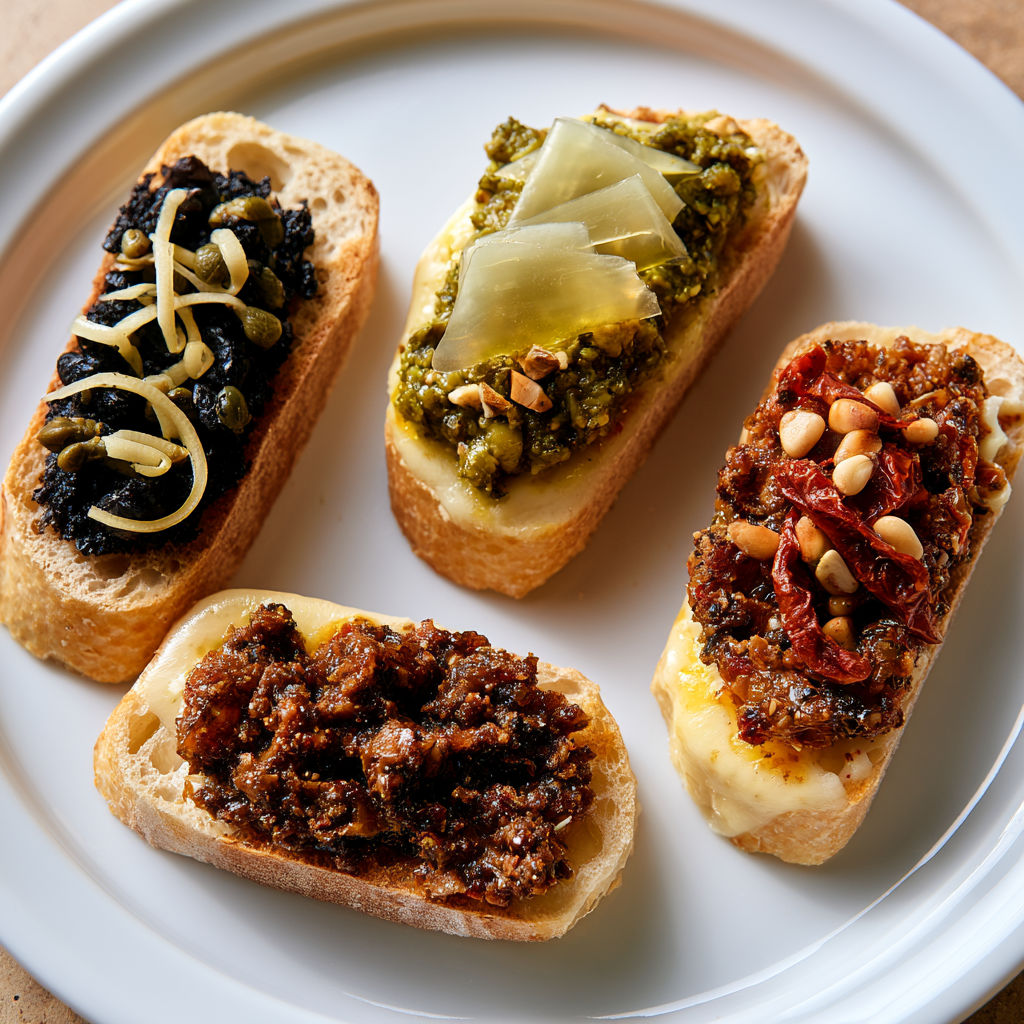 Tartines d'été aux tapenades et fromage.