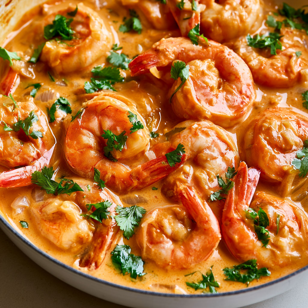Crevettes très crémeuses au curry et noix de coco.