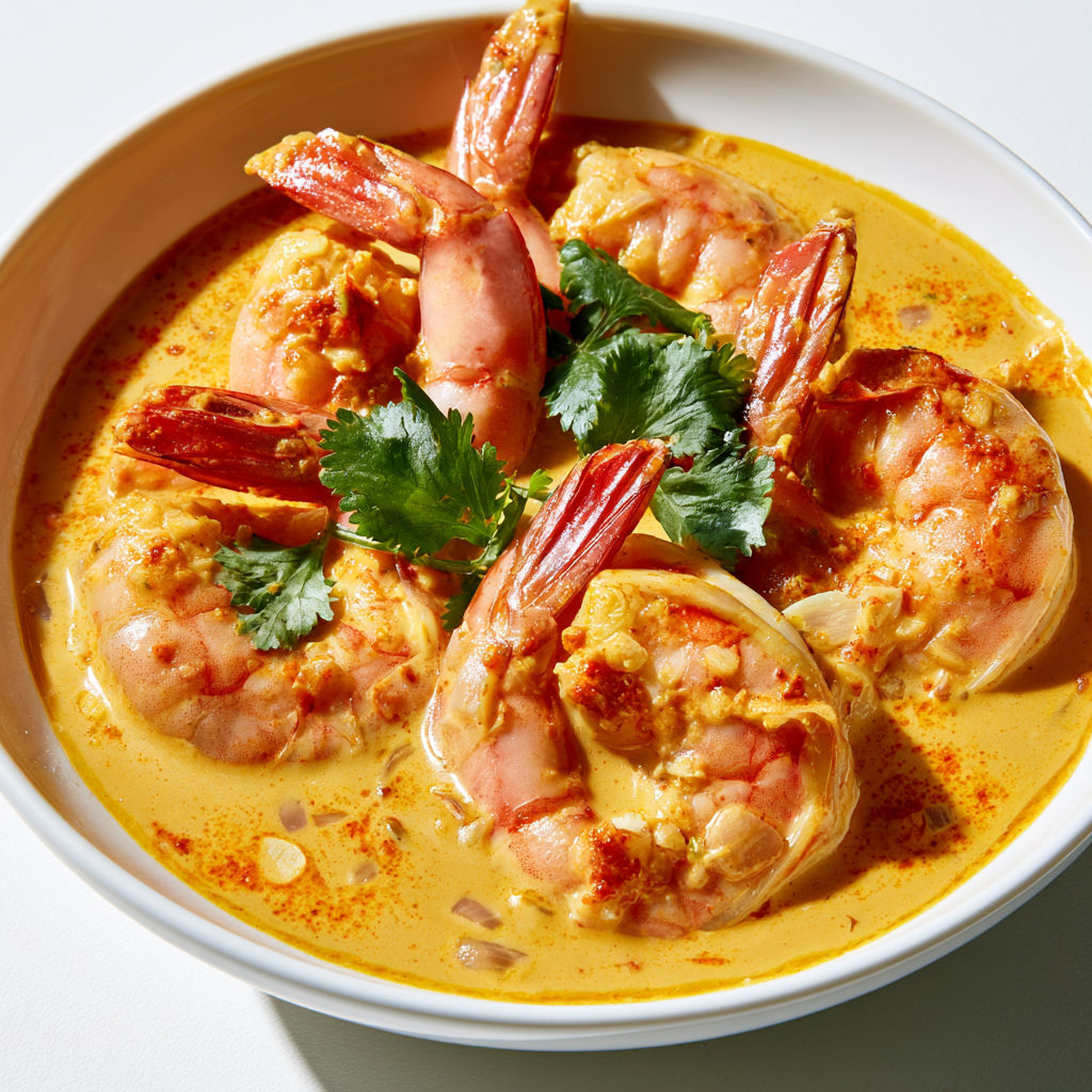 Crevettes épicées au curry rouge et coco cuites à l'airfryer.