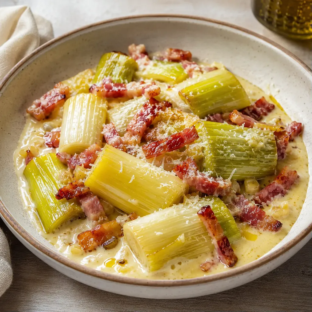 Carbonara de poireaux