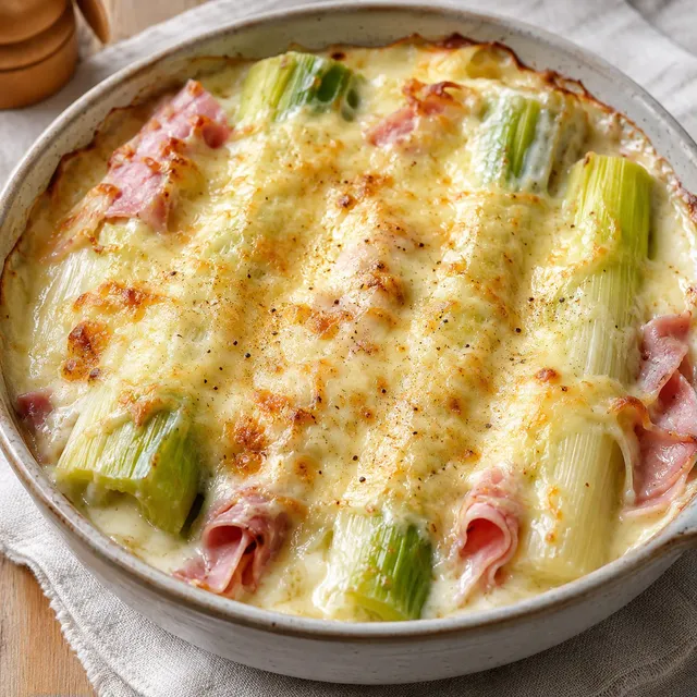 Poireaux jambon gratiné