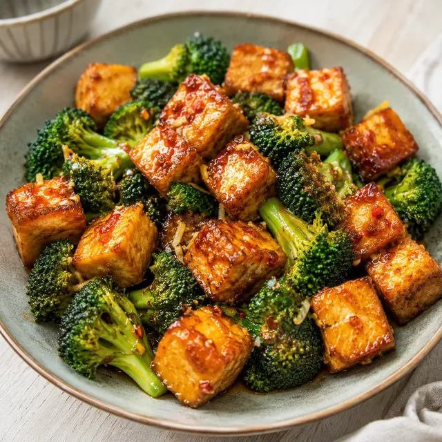 Tofu croquant au brocoli