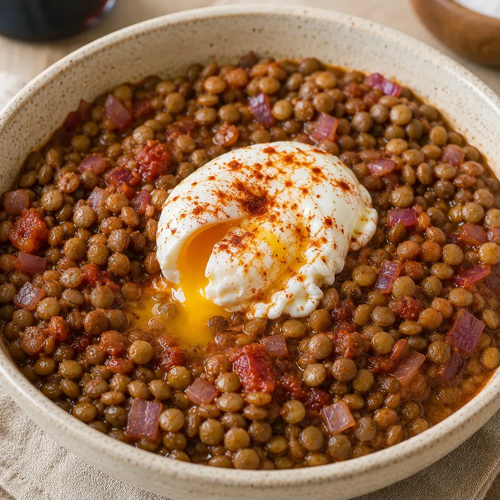 Lentilles et Œuf Poché