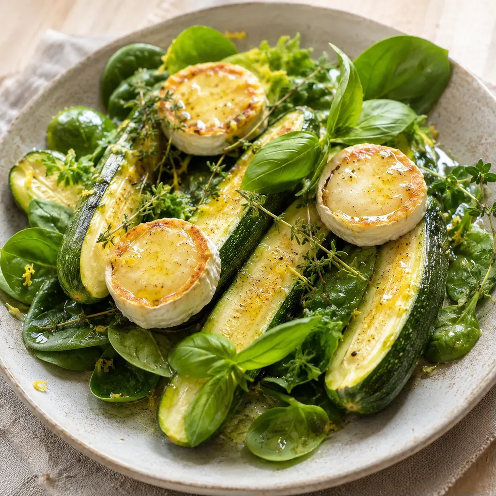 Courgettes fondantes avec miel, chèvre