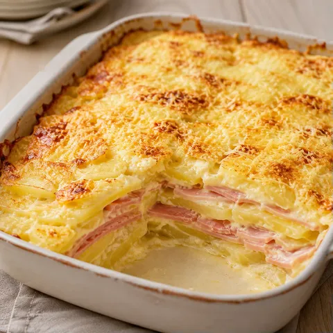 Pommes de terre et jambon en couches