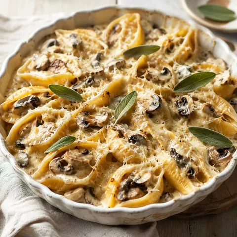 Champignons et pâtes gratinées