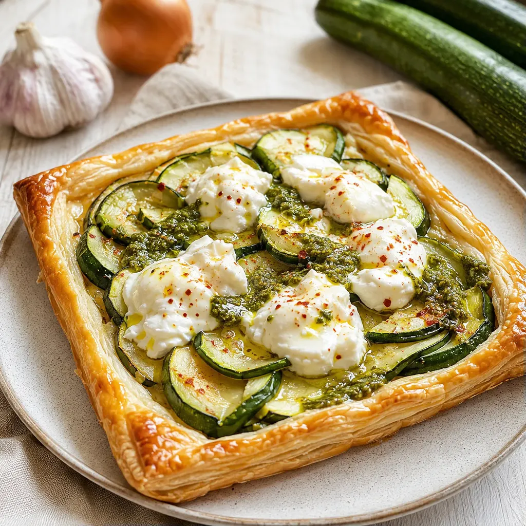 Feuilleté Courgettes Burrata Pesto