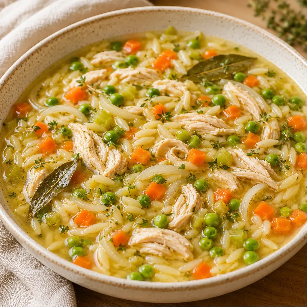 Soupe orzo au poulet simple