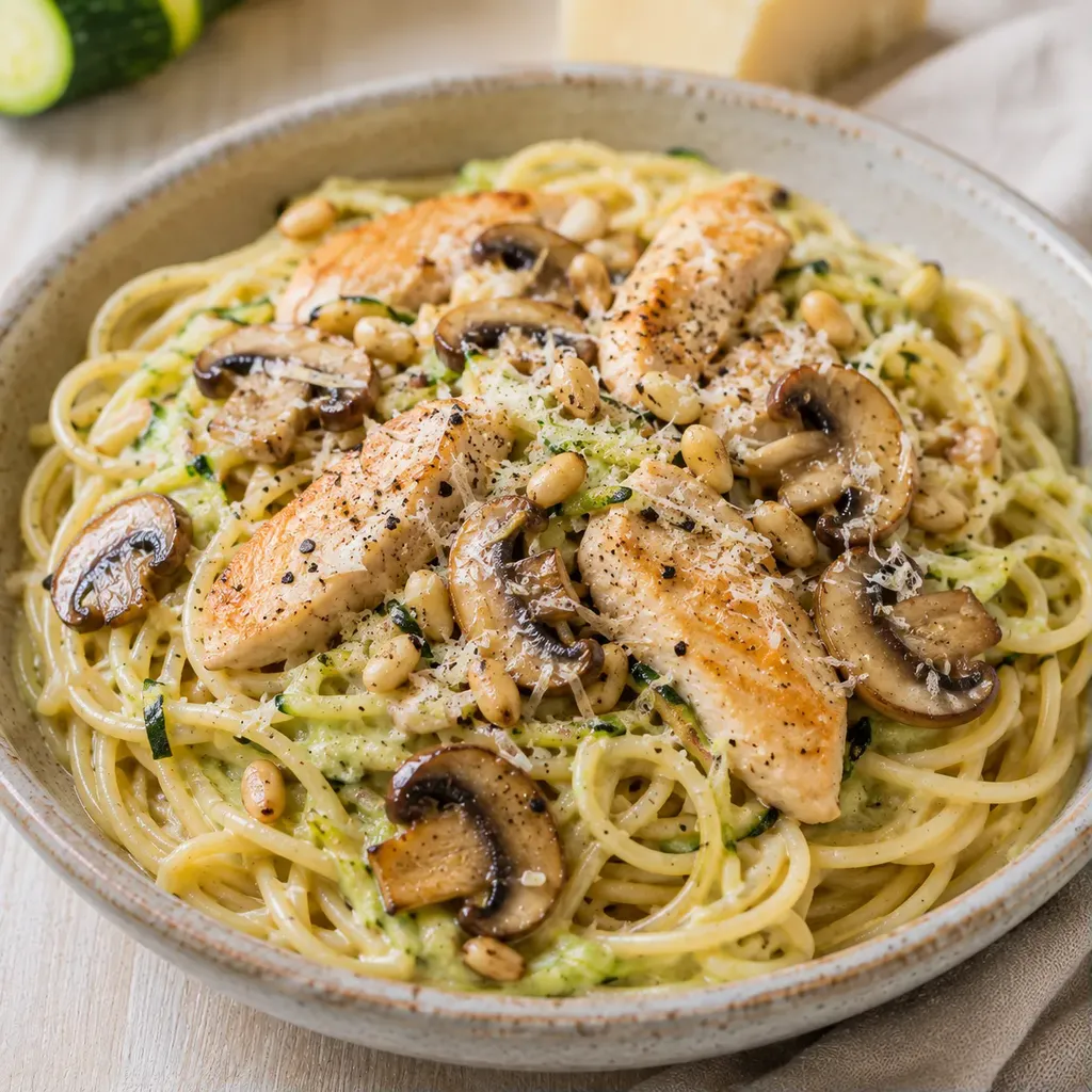 Poulet champignons spaghettis