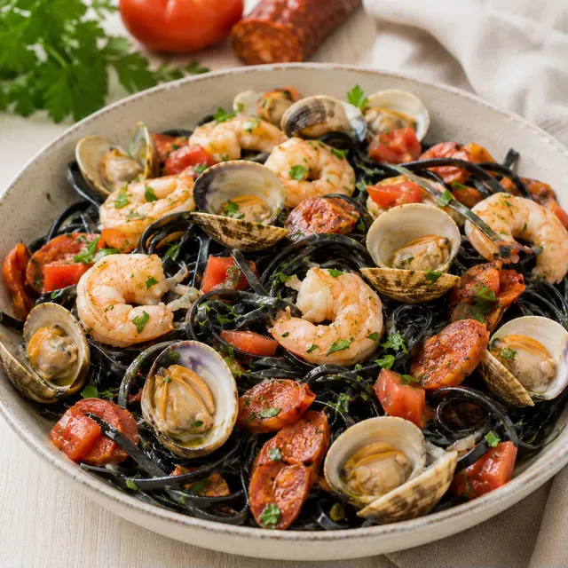 Noirs palourdes gambas épices