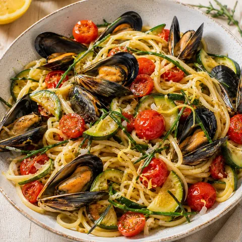 Palourdes et courgettes fraîches