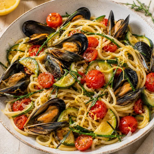 Palourdes et courgettes fraîches