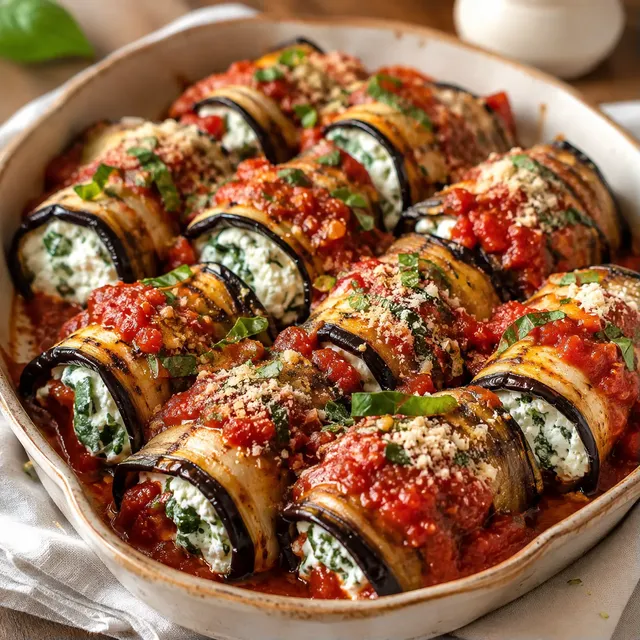 Aubergines roulées ricotta
