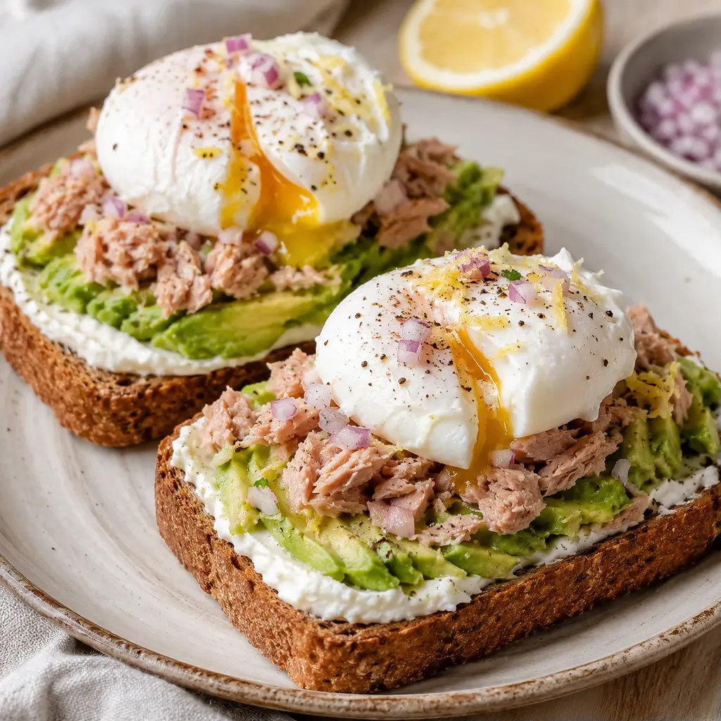 Thon avocat pain grillé