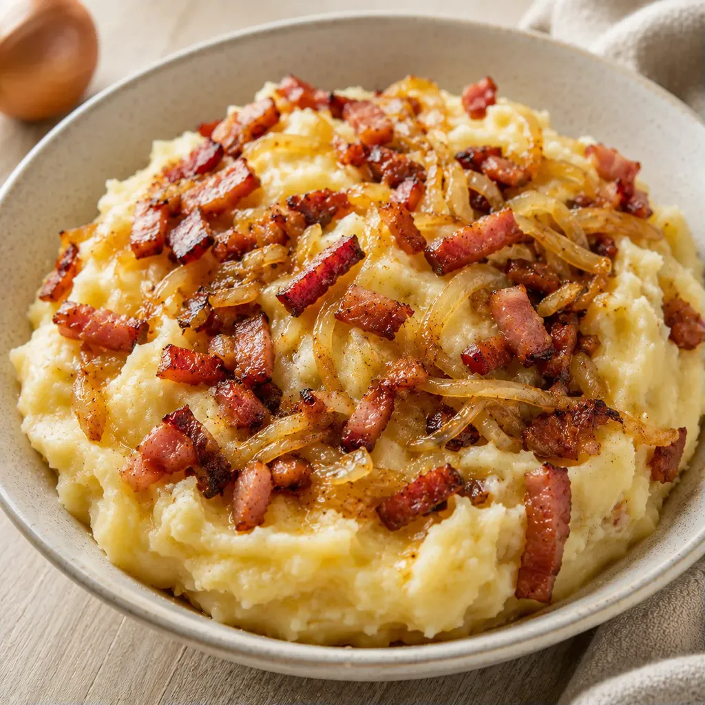 Lardons et purée douce