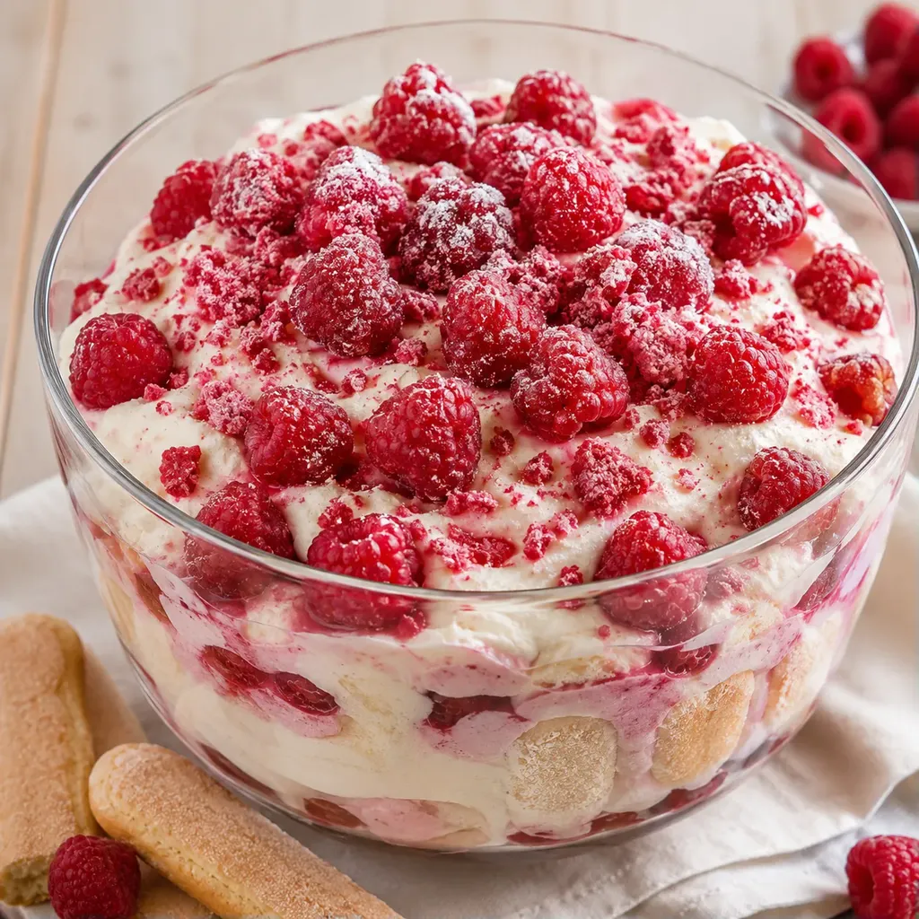 Framboises et biscuits roses
