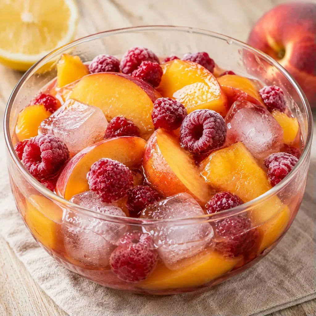Pêche et framboises